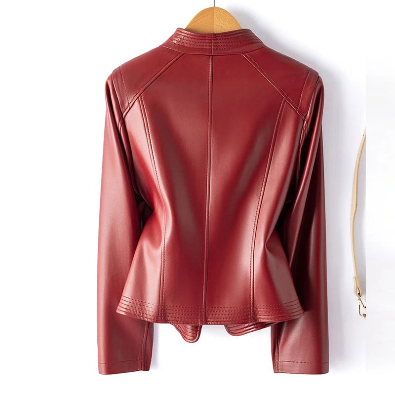 Amélis | Moto Jacket for Women – Sheepskin Leather Tailored Fit-Women's Leather Jacket-Burgundy-XS-Camoufit