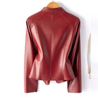 Amélis | Moto Jacket for Women – Sheepskin Leather Tailored Fit-Women's Leather Jacket-Burgundy-XS-Camoufit