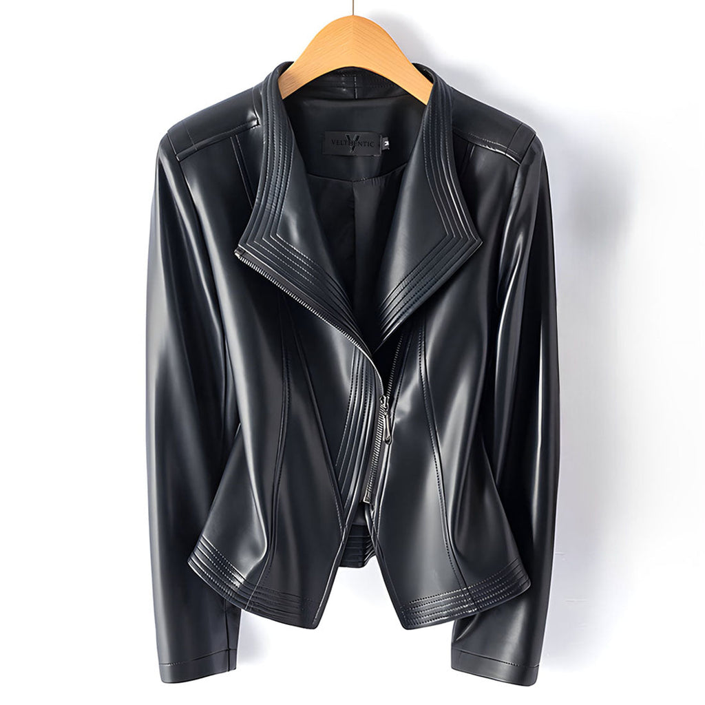 Amélis | Moto Jacket for Women – Sheepskin Leather Tailored Fit-Women's Leather Jacket-Black-XS-Camoufit