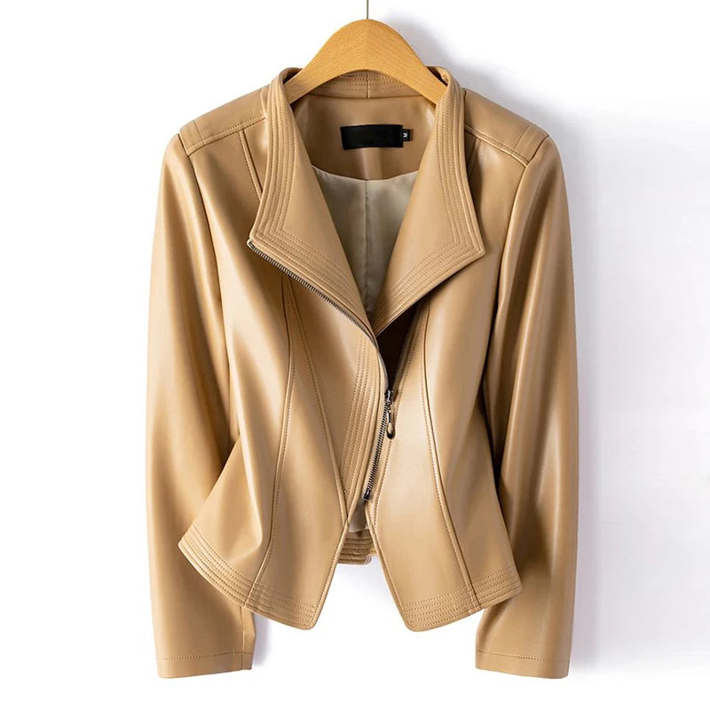 Amélis | Moto Jacket for Women – Sheepskin Leather Tailored Fit-Women's Leather Jacket-Apricot-XS-Camoufit