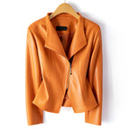 Amélis | Moto Jacket for Women – Sheepskin Leather Tailored Fit-Women's Leather Jacket-Orange-XS-Camoufit
