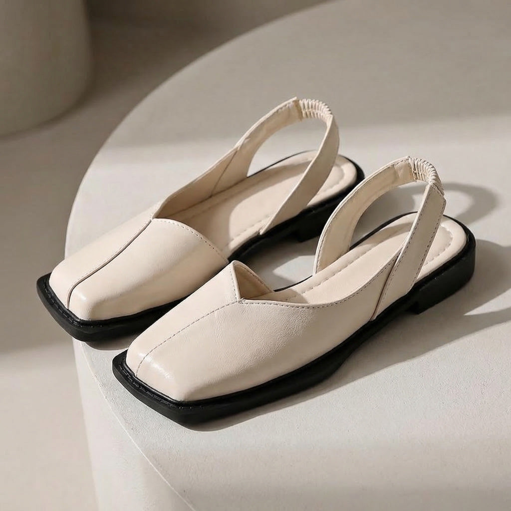 Lovelle | Slingback Flats for Women – Square Toe Cushioned Comfort Fit-Women's Flats-Beige-4-Camoufit
