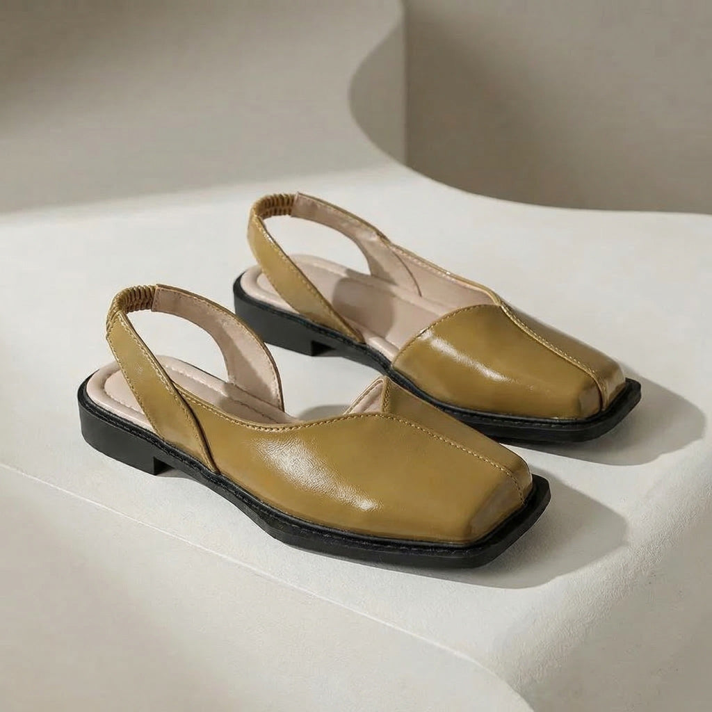 Lovelle | Slingback Flats for Women – Square Toe Cushioned Comfort Fit-Women's Flats-Beige-4-Camoufit