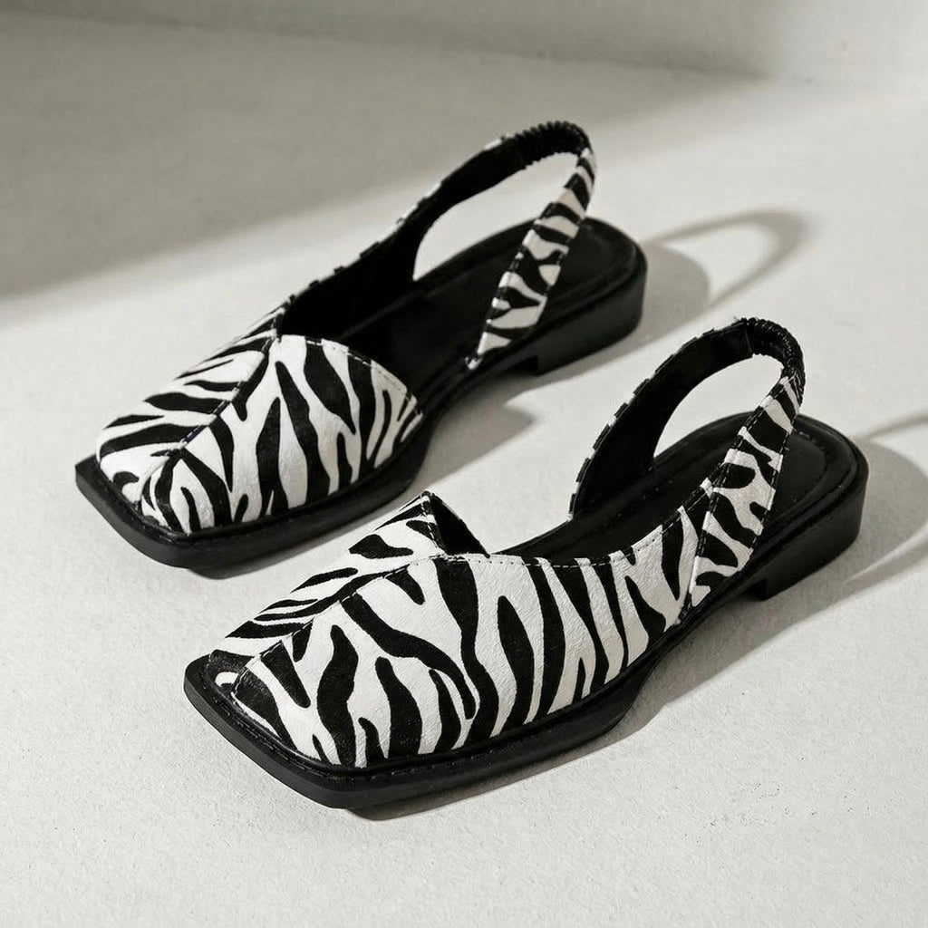 Lovelle | Slingback Flats for Women – Square Toe Cushioned Comfort Fit-Women's Flats-Zebra-4-Camoufit