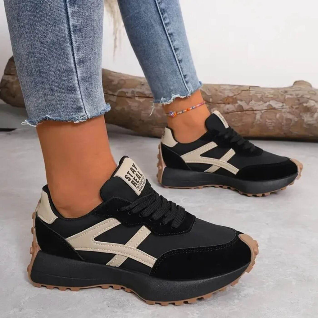Vessora | Women's Stylish Orthopedic Sneakers – Cushioned Anti Slip Fit-Women's Sneakers-Black / Beige-4-