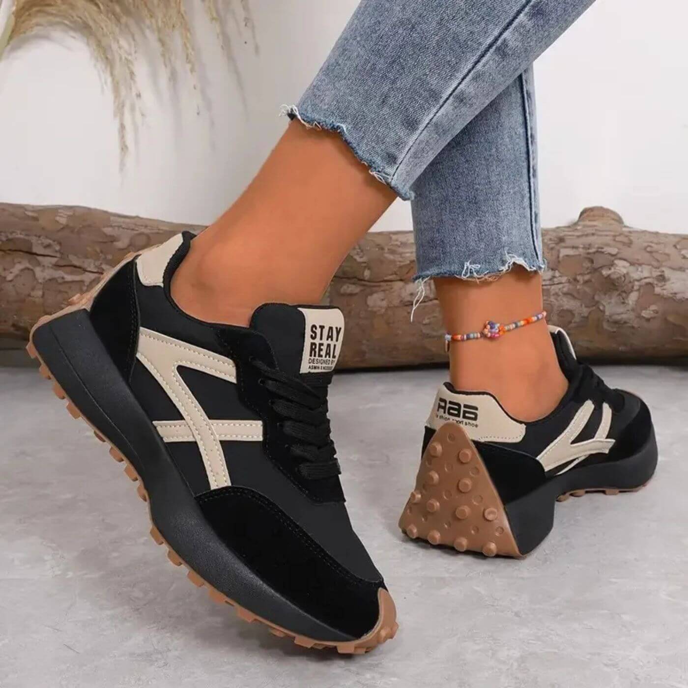 Vessora | Women's Stylish Orthopedic Sneakers – Cushioned Anti Slip Fit-Women's Sneakers-Black / Beige-4-