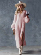 Velina | Knit Midi Dress for Women – Faux Fur Soft Relaxed Fit-Dresses-White-XS-Camoufit