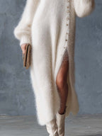 Velina | Knit Midi Dress for Women – Faux Fur Soft Relaxed Fit-Dresses-White-XS-Camoufit