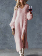 Velina | Knit Midi Dress for Women – Faux Fur Soft Relaxed Fit-Dresses-Light Pink-XS-Camoufit