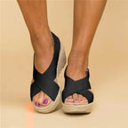 Women's Comfortable Wedge Heel Espadrilles with Arch Support Cushioned Footbed Summer Shoes-Women's Heeled Sandals-Black-4-