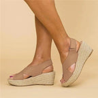 Women's Comfortable Wedge Heel Espadrilles with Arch Support Cushioned Footbed Summer Shoes-Women's Heeled Sandals-Black-4-