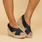 Women's Comfortable Wedge Heel Espadrilles with Arch Support Cushioned Footbed Summer Shoes-Women's Heeled Sandals-Black-4-