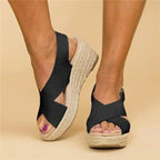 Women's Comfortable Wedge Heel Espadrilles with Arch Support Cushioned Footbed Summer Shoes-Women's Heeled Sandals-Black-4-