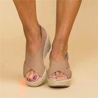 Women's Comfortable Wedge Heel Espadrilles with Arch Support Cushioned Footbed Summer Shoes-Women's Heeled Sandals-Beige-4-