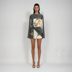 Fiorisse | Women's Floral Mini Dress with Twist Overlay Flared Sleeves Elegant Cocktail Frock-Dresses-Floral-S-