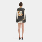Fiorisse | Women's Floral Mini Dress with Twist Overlay Flared Sleeves Elegant Cocktail Frock-Dresses-Floral-S-