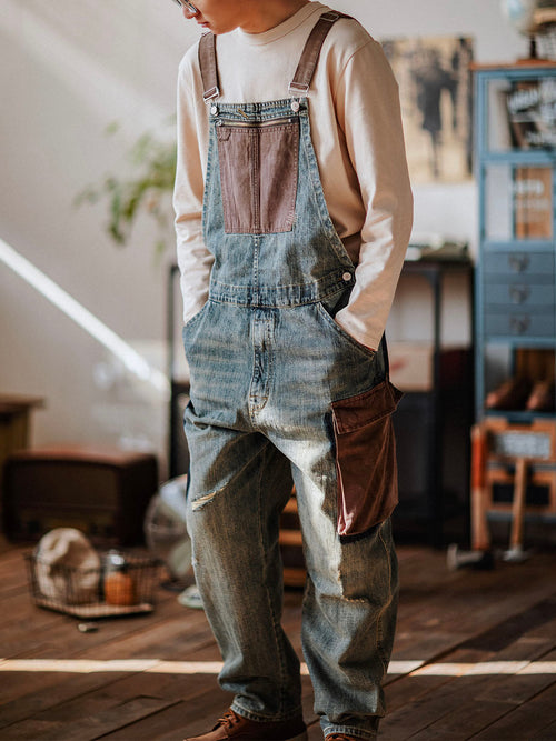 Contrast Denim Overalls-Jumpsuits & Overalls-CAMOUFIT-Camoufit