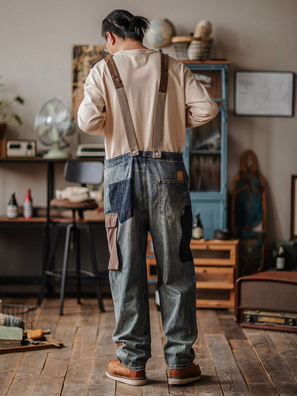 Contrast Denim Overalls-Jumpsuits & Overalls-CAMOUFIT-Camoufit
