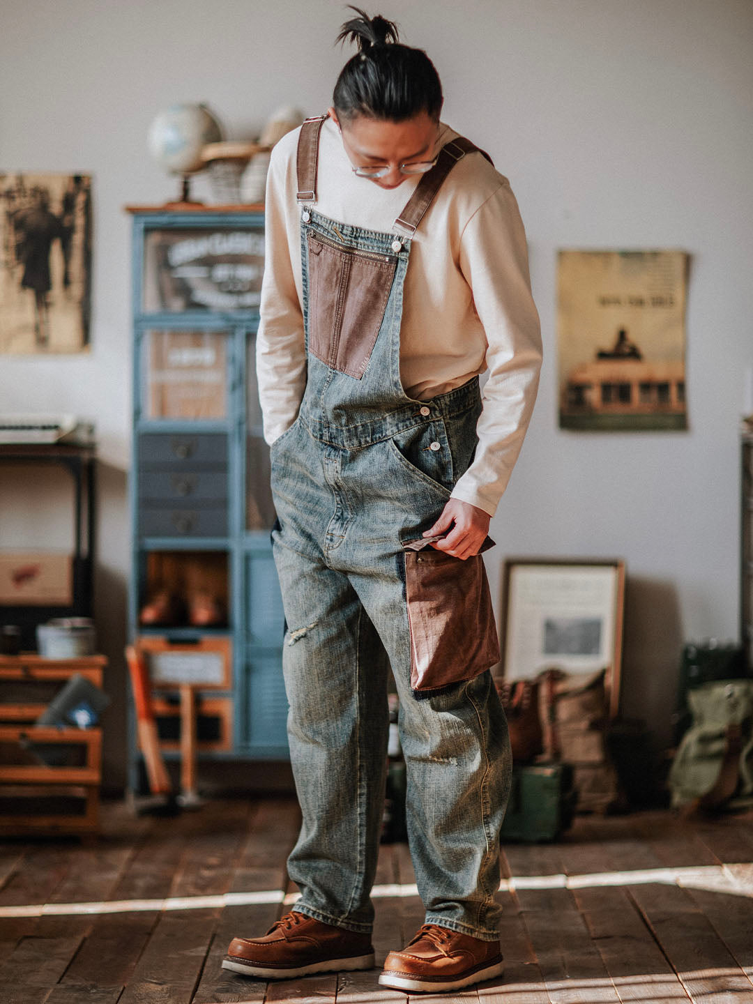 Contrast Denim Overalls-Jumpsuits & Overalls-CAMOUFIT-Camoufit