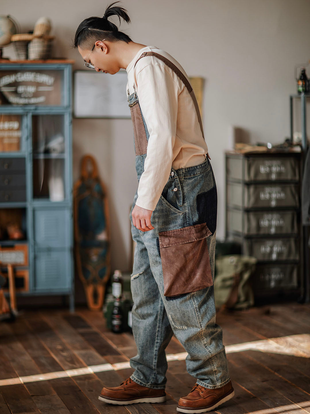 Contrast Denim Overalls-Jumpsuits & Overalls-CAMOUFIT-Camoufit