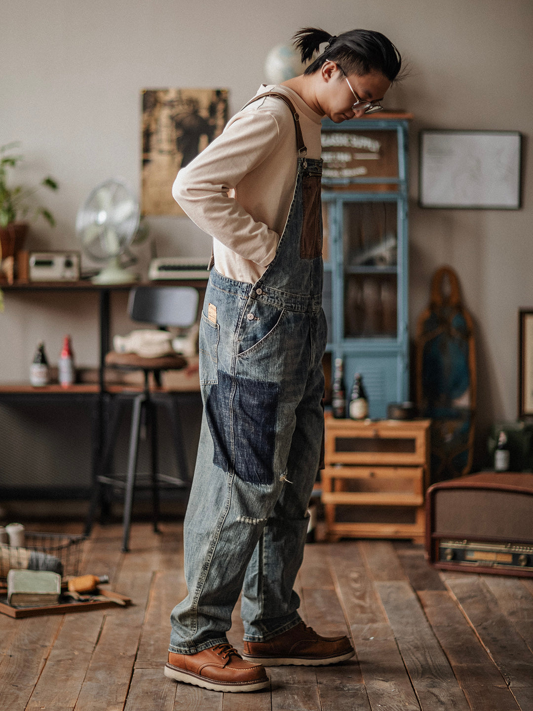 Contrast Denim Overalls-Jumpsuits & Overalls-CAMOUFIT-Camoufit