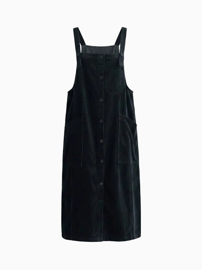 Corduroy Pleated Overall Dress-Overall Dresses-CAMOUFIT-Black-S-Camoufit