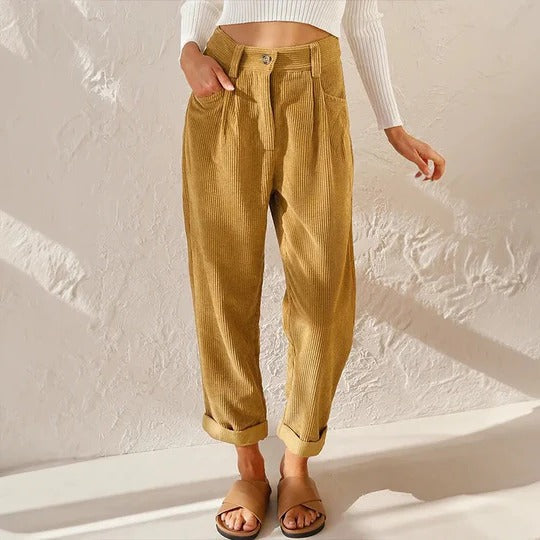 Seluna | Corduroy Pants for Women – Relaxed Leg Comfort Fit-Women's Pants-Sunbeam Yellow-S-Camoufit