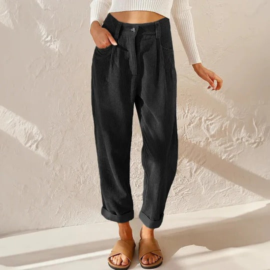 Seluna | Corduroy Pants for Women – Relaxed Leg Comfort Fit-Women's Pants-Black-S-Camoufit