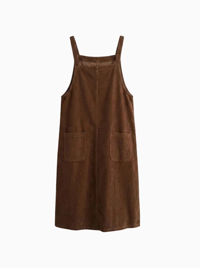 Corduroy Pleated Overall Dress-Overall Dresses-CAMOUFIT-Brown-S-Camoufit