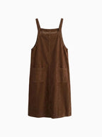 Corduroy Pleated Overall Dress-Overall Dresses-CAMOUFIT-Brown-S-Camoufit