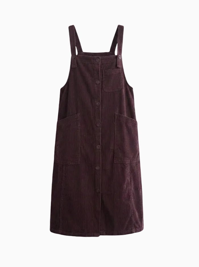 Corduroy Pleated Overall Dress-Overall Dresses-CAMOUFIT-Burgundy-S-Camoufit