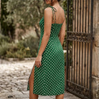 Rosélune | Polka Dot Midi Dress for Women – Sweetheart Neck Slim Fit-Dresses-Red-S-Camoufit