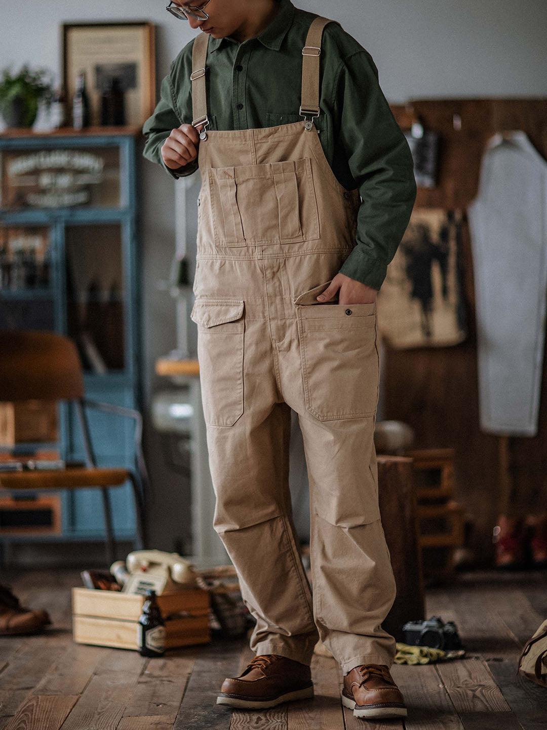 Crafter Bib Overalls-Jumpsuits & Overalls-CAMOUFIT-Khaki-S-Camoufit