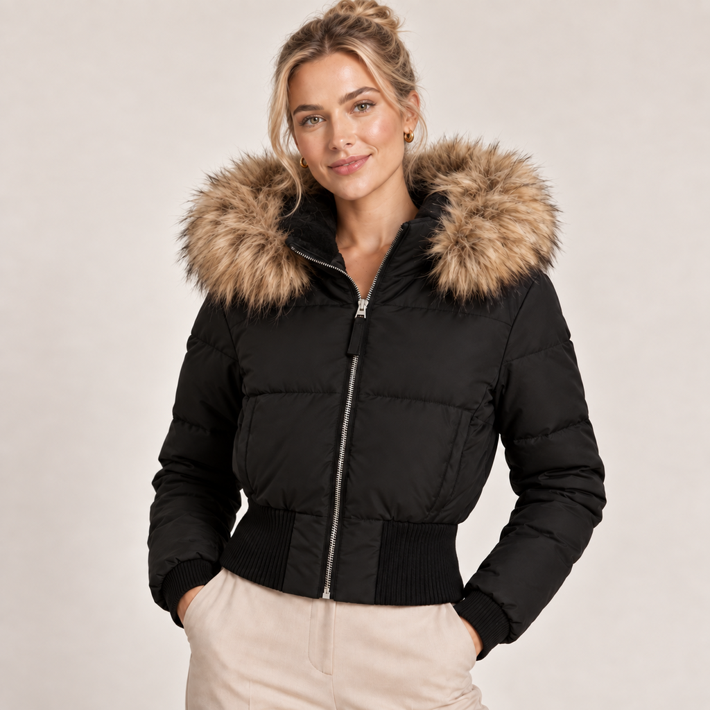 Cropped Puffer Jacket Women with Faux Fur Hood 4