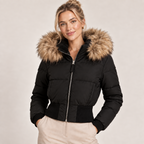 Cropped Puffer Jacket Women with Faux Fur Hood 4