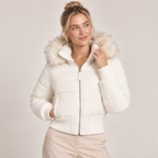 Cropped Puffer Jacket Women with Faux Fur Hood 5