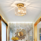 Modern Crystal Ceiling Lamp – Crystal Flush Mount Ceiling Light with Brass Fixture, Round or Square, Gold or Black – CrystalGlow