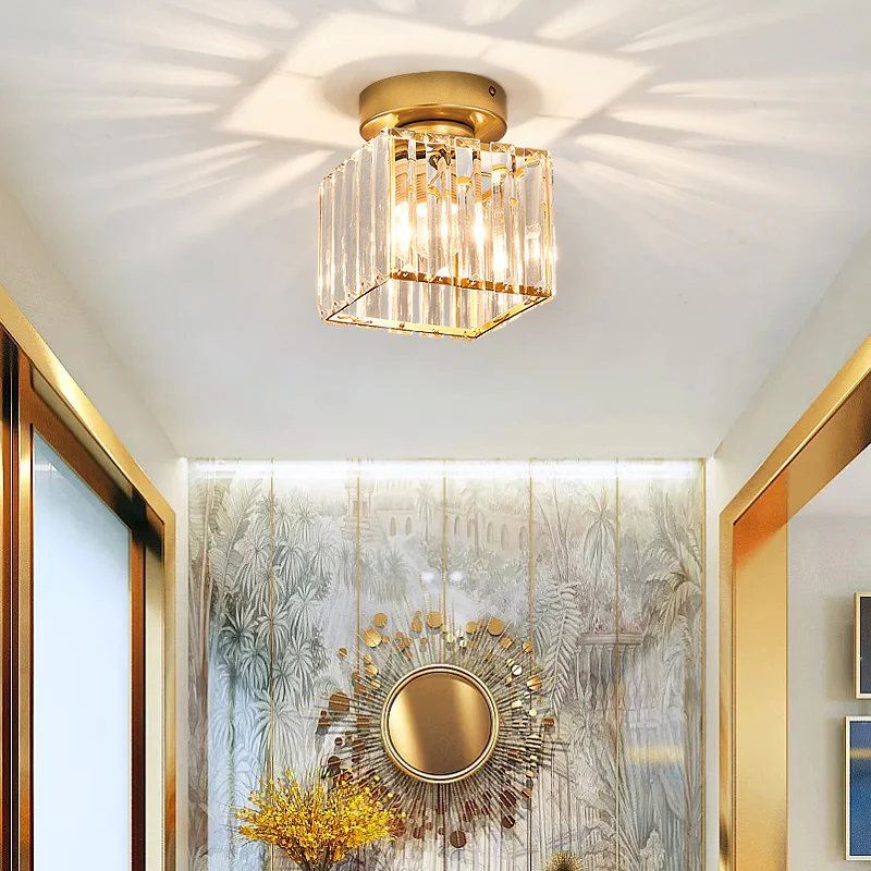 Modern Crystal Ceiling Lamp – Crystal Flush Mount Ceiling Light with Brass Fixture, Round or Square, Gold or Black – CrystalGlow
