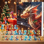 Dragon advent calendar display with 24 colorful cartoon dragon keychain pendants
