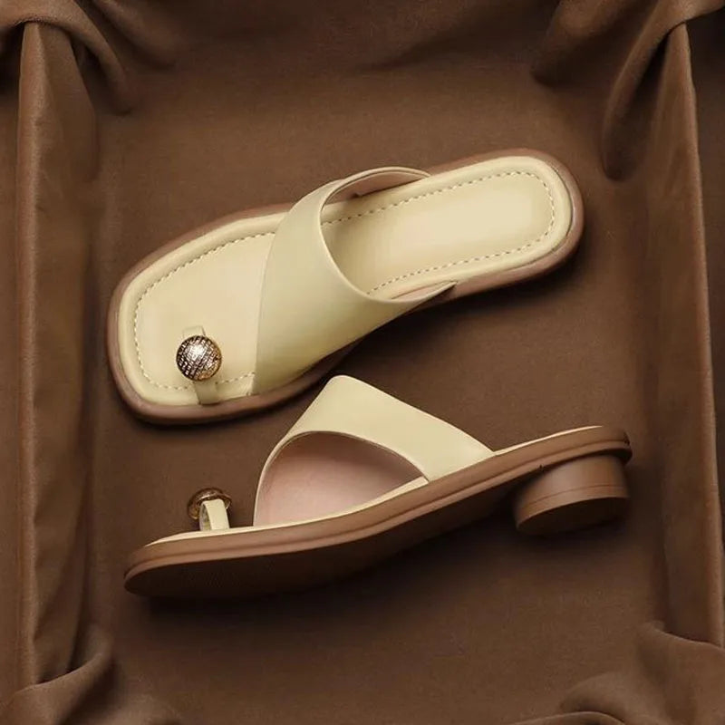 Fiora | Leather Sandals for Women – Square Toe Block Heel Fit-Women's Sandals-Cream-4-Camoufit