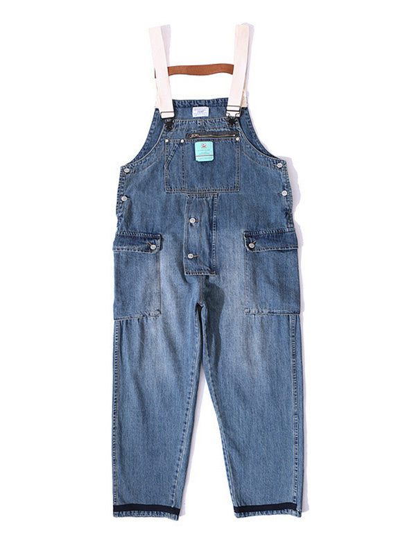 Distressed Denim Suspenders Multi-Pocket Overalls-Jumpsuits & Overalls-Camoufit