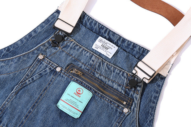 Distressed Denim Suspenders Multi-Pocket Overalls-Jumpsuits & Overalls-Camoufit