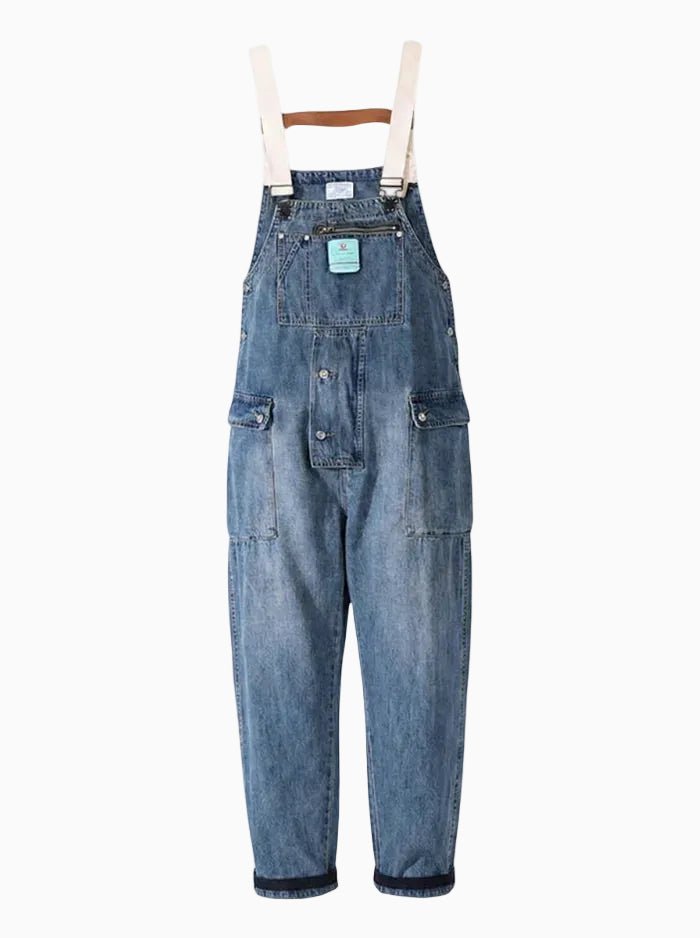 Distressed Denim Suspenders Multi-Pocket Overalls-Jumpsuits & Overalls-CAMOUFIT-Light Blue-S-Camoufit