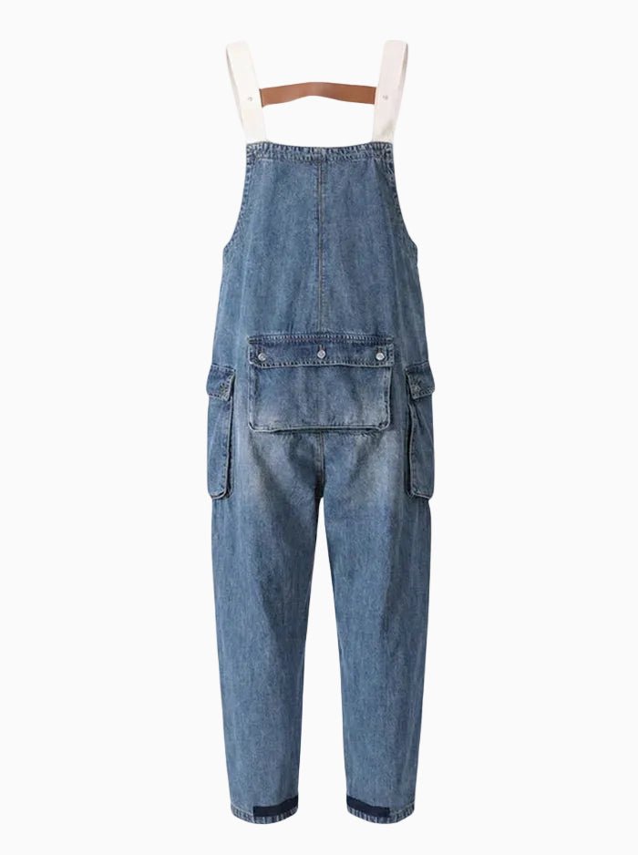 Distressed Denim Suspenders Multi-Pocket Overalls-Jumpsuits & Overalls-CAMOUFIT-Light Blue-S-Camoufit