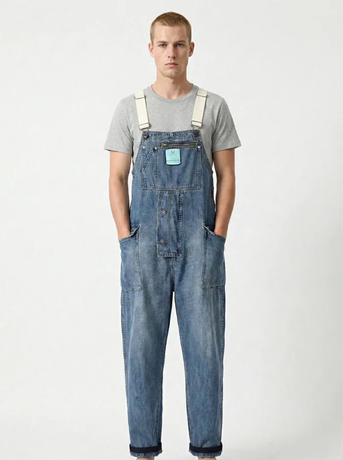 Distressed Denim Suspenders Multi-Pocket Overalls-Jumpsuits & Overalls-CAMOUFIT-Light Blue-S-Camoufit