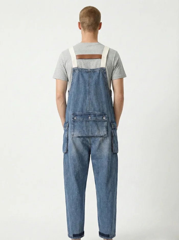 Distressed Denim Suspenders Multi-Pocket Overalls-Jumpsuits & Overalls-CAMOUFIT-Light Blue-S-Camoufit