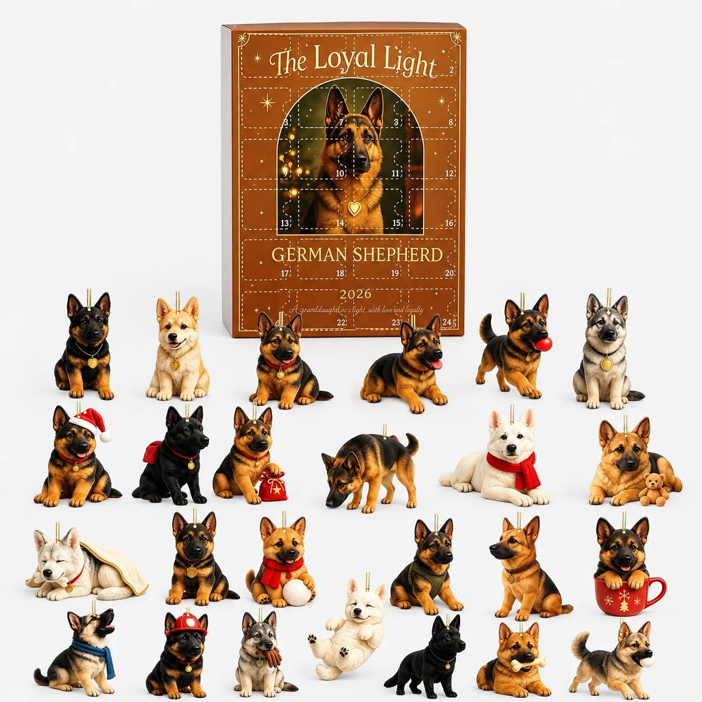 German Shepherd advent calendar with 24 acrylic dog ornaments