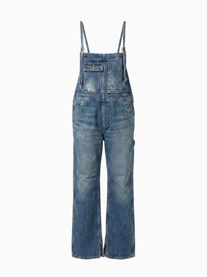 Double-Strap Denim Overalls with Side Bottom Splits-Jumpsuits & Overalls-CAMOUFIT-Blue-S-Camoufit