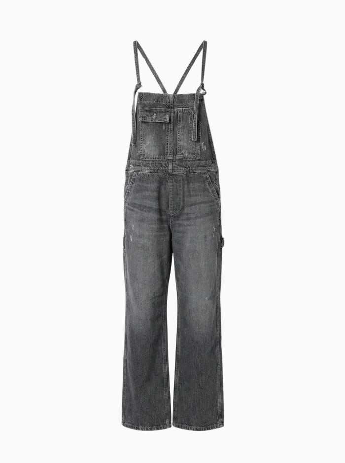 Double-Strap Denim Overalls with Side Bottom Splits-Jumpsuits & Overalls-CAMOUFIT-Dark Gray-S-Camoufit