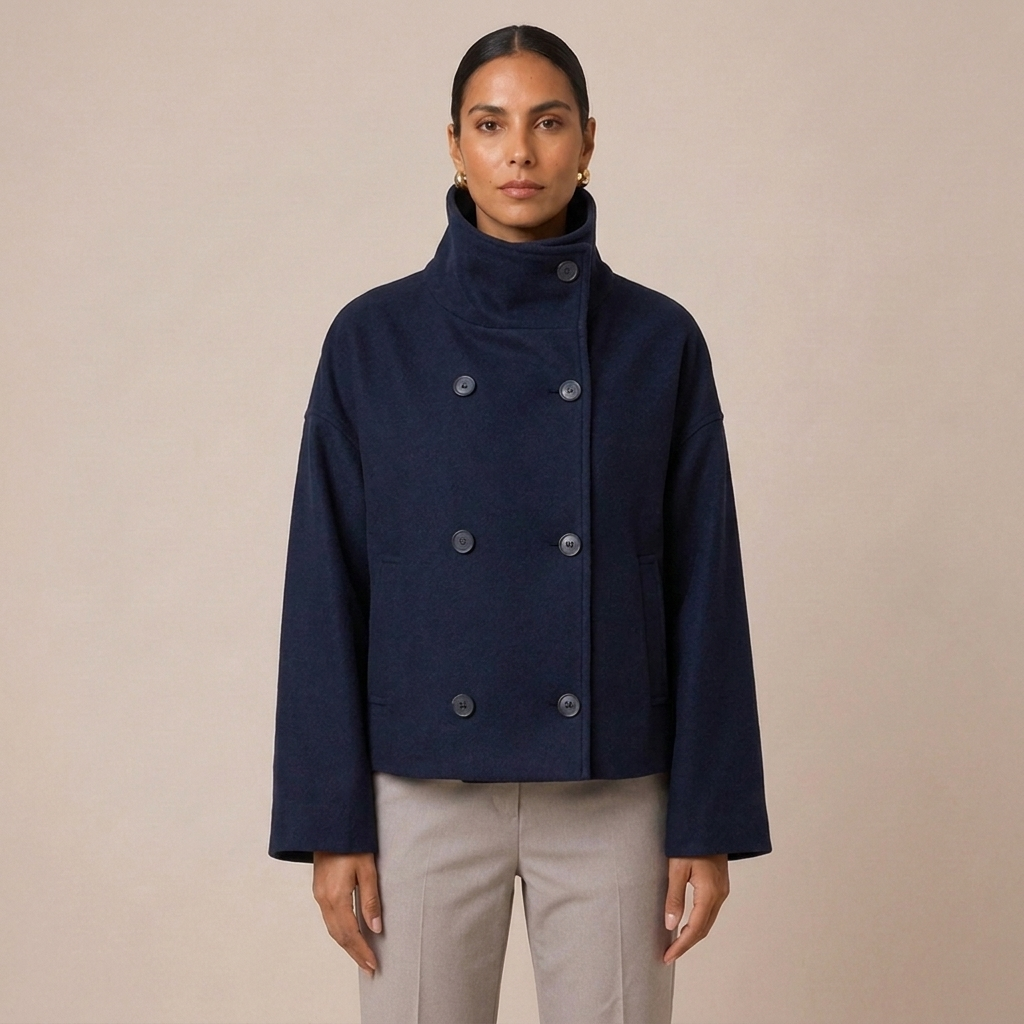 Double Breasted Pea Coat with High Funnel Neck 5